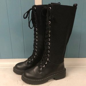 Mari A. Tall knee high black 16” boots ribbed‎ stretchy